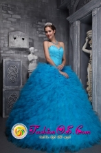 2013 Carapicuiba Brazil Beaded Decorate Ruffles Customize Baby Blue Sweetheart Quinceanera Dresses For Formal Evening Style  ZYLJ06FOR