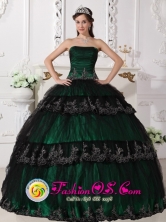 2013 Chinautla Guatemala Taffeta and Lace For Dark Green Gorgeous Quinceanera Dress With Ruched Bodice and Appliques for Sweet 16 Style QDZY524FOR