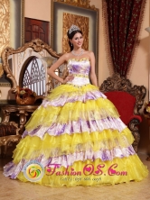 2013 Ciudad Vieja Guatemala Spring Sweetheart Beading and Ruffles Wholesale Multi-color Quinceanera Organza Gowns Style QDZY754FOR