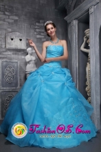 2013 Contagem Brazil Strapless Appliques Decorate Baby Blue  2013 Beautiful Quinceanera Dresses for Military Ball Style ZYLJ04FOR