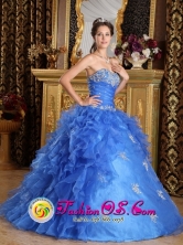 2013 Franca Brazil Classical Strapless Blue Sweetheart Organza Quinceanera Dress With Ruffles Decorate In New York for Formal Evening Style QDZY137FOR 