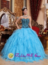 2013 La Esperanza Guatemala Aqua Blue Quinceanera Dress with Ruffles Sweetheart Neckline Embroidery with Beading for Sweet 16 Style QDZY015FOR