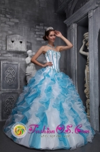 2013 Momostenango Guatemala Appliques Decorate White and Sky Blue In Waving Tucks Sweetheart Quinceanera Dresses Style ZYLJ09FOR