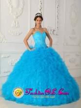 2013 Piracicaba Brazil Spring Teal Quinceanera Dress Sweetheart Satin and Organza With Beading Small Ruffles Style QDZY021FOR