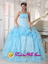 2013 Rio de Janeiro Brazil Sweet 16 Baby Blue Ball Gown Dresses With Organza Pick-ups Beading and Ruch Style PDZY736FOR