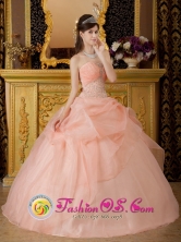 2013 San Jos Pinula Guatemala Beaded Decorate With Baby Pink Romantic Strapless Quinceanera Dress for Prom Style QDZY226FOR