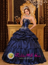 2013 Solola Guatemala Navy Blue Taffeta Strapless Quinceanera Dress with Appliques and Beading Decorate Style QDZY104FOR