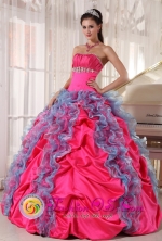 2013 Tecpan Guatemala Guatemala Multi-color Quinceanera DressBeading and Ruffles Decorate Organza and Taffeta in Spring Style Style PDZY532FOR