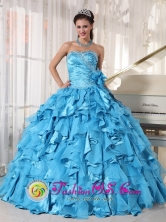 2013 Totonicapan Guatemala Spring Aqua Blue Quinceanera Dress Sweetheart Organza and Taffeta Ball Gown Style PDZY692FOR