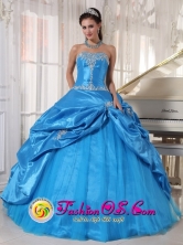 2013Santa Catarina Pinula Guatemala Fall Sky Blue For Cheap Taffeta and Tulle Quinceanera Dress Appliques and Pick-ups Style PDZY619FOR