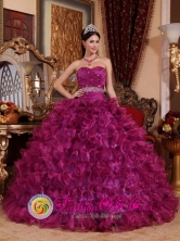 Malacatan Guatemala Brand New Dark Purple Quinceanera Dress For 2013 Beaded Sweetheart Ruffled Organza Ball Gown Style QDZY049FOR