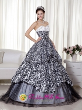 Santiago Sacatepquez Guatemala Beading and Ruch 2013 Quinceanera Dress Luxurious A-line Sweetheart Floor-length Zebra and Organza for Formal Evening Style MLXN105FOR