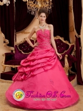 Vitoria da Conquista Brazil Elegant  Strapless Quinceanera Dress For 2013 Beat Coral Red Taffeta  Appliques Ball Gown Style QDZY143FOR