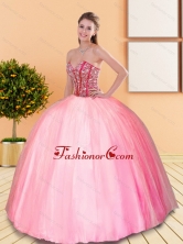 2015 Beautiful Beading Sweetheart Ball Gown Quinceanera Dresses in Rose Pink QDDTA11002FOR