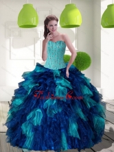 2015 Beautiful Multi Color Sweet 15 Dress with Beading and Ruffles QDDTD25002FOR