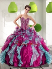 2015 Beautiful Sweetheart Quinceanera Dresses with Beading and Ruffles QDDTA58002FOR