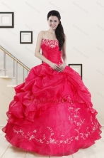 2015 Modest Sweetheart Embroidery Quinceanera Dress in Hot Pink XFNAO043FOR