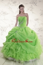 2015 Puffy Strapless Appliques Quinceanera Dresses in Spring Green XFNAO5801FOR