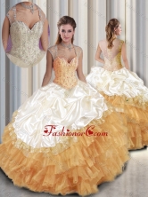 2016 Beautiful Gown Beading Champange Quinceanera Dresses SJQDDT259002FOR