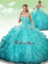 2016 Gorgeous Sweetheart Beading Turquoise Quinceanera Dresses in Turquoise SJQDDT201002FOR