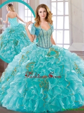 2016 Summer  New Arrivals Aqua Blue Sweet 16 Dresses with Beading and Ruffles SJQDDT182002FOR