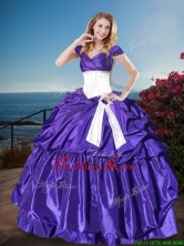 Affordable Off the Shoulder Cap Sleeves Quinceanera Gown with Belt and Pick Ups XFQD1185FOR