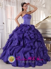 Arauco Chile Wholesaler Purple Strapless Satin and Organza Quinceanera Dress with ruffles and beads For Graduation Style PDZY579FOR