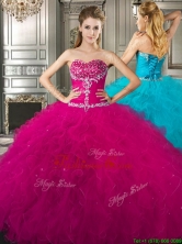 Beautiful Beaded and Ruffled Fuchsia Sweet 16 Dress in Tulle YYPJ028FOR