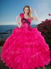 Beautiful One Shoulder Sweet 16 Gown with Ruffled Layers and Handmade Flowers XFQD1183FOR