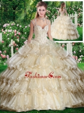 Beautiful Straps Champange Sweet 16 Dresses with Beading and Ruffled Layers SJQDDT262002FOR