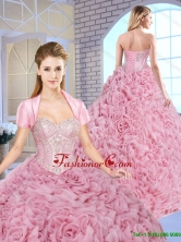 Luxurious Beading Brush Train Quinceanera Gowns with Rolling Flowers SJQDDT157002FOR