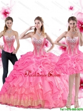 New Arrival Rose Pink Quinceanera Dress with Beading and Pick Ups for 2015 Summer SJQDDT48001FOR