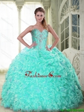 Pretty 2015 Summer Sweetheart Brush Train Apple Green Quinceanera Dresses with Beading SJQDDT74002FOR