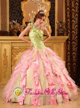 Rio Bueno Chile Custom Made One Shoulder Cheap Multi-Color Quinceanera Dress With  Ruffled Decorate Style QDZY050FOR