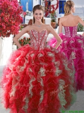 Visible Boning Beaded and Ruffled Quinceanera Gown in Red and White YYPJ008FOR