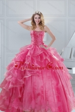 2015 Gorgeous Pink Strapless Sweet 15 Dresses with Beading and Ruffles XFNAOA31TZFXFOR