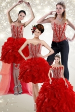 2015 Newest Beading and Ruffles Quince Dress in Red XFNAO5781TZA2FOR