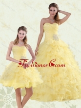 Luxurious Beaded and Ruffled Sweetheart Quinceanera Dress in Yellow MQR50TZFOR