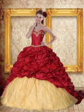 Luxurious Brand New 2015 Wine Red Brush Train Quinceanera Dress with Sweetheart ZY775TZFXFOR