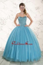 Luxurious and Brand New Style Ball Gown Beaded Quinceanera Dress in Baby Blue XFNAO5899FOR