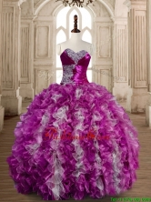 Popular Beaded and Ruffled Fuchsia and White Quinceanera Gown SWQD173-4FOR
