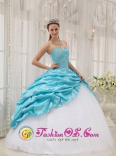 Remedios Colombia Fall Perfect Blue and White Taffeta and Tulle For Affordable Quinceanera Dress Beading Style QDZY369 FOR 