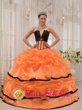 2013 Coetupo Panama Pretty Black and orange Quinceanera Strapless Satin and Organza Dress For Summer Style QDZY432FOR