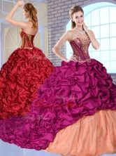 2016 New Arrivals Brush Train Pick Ups and Appliques Quinceanera Gowns QDDTN1002-1FOR
