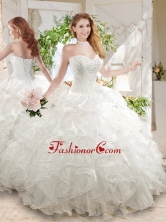 Discount Ball Gown Sweetheart White Quinceanera Dress with Beading and Ruffled SJQDDT685002FOR