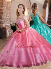 Gorgeous Beaded Decorated Sleeves Quinceanera Dress with Off the Shoulder XFQD1037FOR