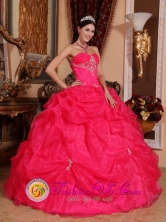 Kuna Yala Panama Lovely Hot Pink Sweetheart Quinceanera Gowns With Appliques and Pick-ups For Sweet 16 Style QDZY372FOR