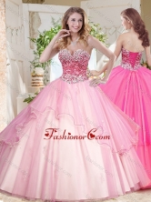 Lovely Ruffled Layers Sweet 16 Dress with Beaded Bodice in Pink SJQDDT702002FOR