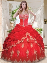 Luxurious Applique and Beaded Red Quinceanera Dress with See Through Sweetheart SJQDDT711002FOR