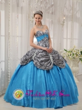 Pacora Panama Cheap Aqua Blue Zebra Ruffles Sweet 16 Dress With Sweetheart Taffeta ball gown For Quinceanera Style QDZY360FOR